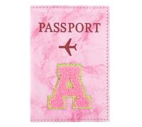 ILIYAH Soporte personalizado para pasaporte con inicial - Letra de chenilla de mármol rosa, funda impermeable de piel sintética para pasaporte, bonito regalo de viaje para mujeres y niñas, esencial