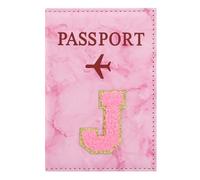 ILIYAH Soporte personalizado para pasaporte con inicial - Letra de chenilla de mármol rosa, funda impermeable de piel sintética para pasaporte, bonito regalo de viaje para mujeres y niñas, esencial