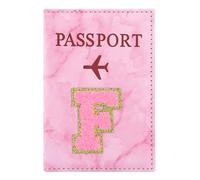 ILIYAH Soporte personalizado para pasaporte con inicial - Letra de chenilla de mármol rosa, funda impermeable de piel sintética para pasaporte, bonito regalo de viaje para mujeres y niñas, esencial