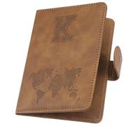 ILIYAH Soporte personalizado para pasaporte, funda para pasaporte con letra personalizada con bloqueo RFID, accesorio esencial de viaje unisex, Marrón K, 11*1*15cm, Casual