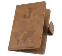 ILIYAH Soporte personalizado para pasaporte, funda para pasaporte con letra personalizada con bloqueo RFID, accesorio esencial de viaje unisex, Marrón J, 11*1*15cm, Casual