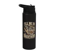 I'll Be in The Backyard Retro USA, amantes del cigarro y el bourbon Stainless Steel Insulated Water Bottle