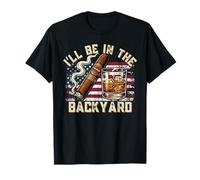 I'Ll Be in The Backyard Vintage USA Flag Cigar and Whisky Camiseta