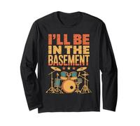 I'Ll Be In The Basement Funny Drumming Retro Drum Manga Larga
