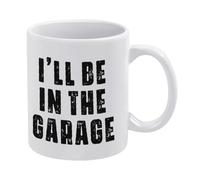 I'll Be in The Garage-1 (2) Taza de café de cerámica blanca de 325 ml, taza de té impresa de doble cara con mango ergonómico en C, vasos de porcelana de fondo grueso para el hogar, oficina, cocina