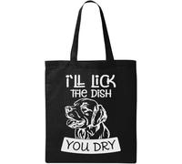 I'll Lick The Dish You Dry Gracioso Perro Gráfico Natural Ecológico Algodón Bolso de mano Negro, Negro, Talla única, Negro 1, One size