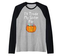 I'Ll Trade My Sister For Candy Siblings Calabaza de Halloween Camiseta Manga Raglan