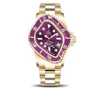 ILLIMITE Relojes automáticos de fusión para hombre, japonés, Miyota 8215, movimiento mecánico, reloj para mujer, resistente al agua, acero inoxidable, arte surrealista, Pea001, Oro, magenta, Classic