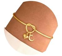 Illkjasfc 2. Elegante Pulsera Love Twist De Acero Inoxidable Chapada En Oro 14 Quilates Joyería Cadena Ajustable Mujer con Dije Nudo Amor