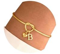 Illkjasfc 2. Elegante Pulsera Love Twist De Acero Inoxidable Chapada En Oro 14 Quilates Joyería Cadena Ajustable Mujer con Dije Nudo Amor