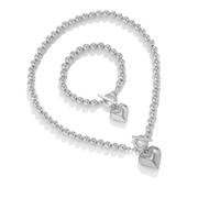 Illkjasfc Conjunto De Joyería Para Mujer Accesorios Cadena Cuentas Con Dijes Corazón Hechos A Mano Pulsera Longitud Ajustable Collar Collar Con Colgante Corazón Amor Conjunto