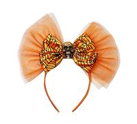 Illkjasfc Delicada diadema elegante con lazo, decoración de calavera, aro para el pelo con patrón de telaraña, diadema para fiesta de Halloween para mujer