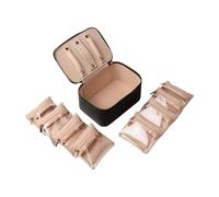 Illkjasfc Soporte de joyería de moda con bolsillo transparente con cremallera, caja de exhibición portátil de piel sintética para anillos, collares, accesorios