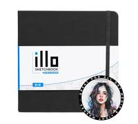 illo), grande, cuadrada, dibujo libro, (8 x 8, Gris), cuaderno de tapa dura, de grosor papel, plano, papel liso con cierre elástico y cinta marcador