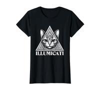Illumicati - Teoría de la conspiración Ocular del Gato Illuminati Que Todo lo ve Camiseta gráfica económica, Mujer, Negro, XS