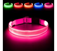 Illumifun Collar de perro con luz LED recargable, resistente al agua, brilla en la oscuridad, collar de seguridad ajustable para perros, caminar, acampar (rosa, mediano)