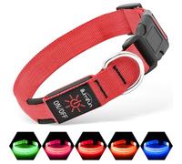 Illumifun Collar de perro LED, recargable por USB, correa de nailon brillante de seguridad que hace que tus perros estén seguros y vistos caminando por la noche (rojo, grande)