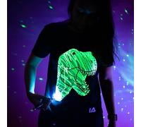 Illuminated Apparel Dinosaur Kids Interactive Glow in The Dark - Camiseta divertida para fiestas de cumpleaños, Negro/ verde (Black/Green Glow), 3-4 años