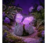 Illuminated Butterfly Stone Garden Light,Solar LED Powered Waterproof Outdoor Decor,Butterfly Glowing Landscape Rock,Figurine Lamp with Sparkling Light-Up Wings for Flower Bed,Patio,Lawn,Yard (Purple)