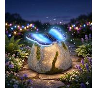 Illuminated Butterfly Stone Garden Light,Solar LED Powered Waterproof Outdoor Decor,Butterfly Glowing Landscape Rock,Figurine Lamp with Sparkling Light-Up Wings for Flower Bed,Patio,Lawn,Yard (Blue)