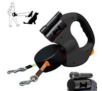 Illuminated Double Dog Leash Retractable,Double Dog Leash for Two Dogs,360° Anti-Tangle Swivel Strap and 3M Retractable Strap,with Searchlight (Black)