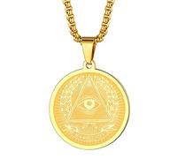 Illuminati Collares para hombres y mujeres, colgante de ojo de Providencia, moneda, medallón esotérico oculto, protección religiosa, unisex, joyería talismán, Acero inoxidable, Sin piedras preciosas