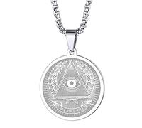 Illuminati Collares para hombres y mujeres, colgante de ojo de Providencia, moneda, medallón esotérico oculto, protección religiosa, unisex, joyería talismán, Acero inoxidable, Sin piedras preciosas