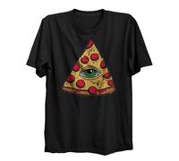 Illuminati Conspiracy Theory Eye Pizza Slice - Camiseta negra, talla: algodón orgánico Streetwear, Negro, M