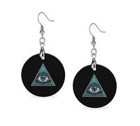 Illuminati - Pendientes de madera con diseño de ojo que todo lo ve para mujer, redondos, joyería de moda, 3,5 x 6,1 cm