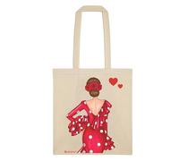 IllustrArte Bolsa Tote Cádiz Diseño Flamenca “Macarena” | Bolsa de Tela Algodón 135 g/m² (38 x 42 cm) | Asas Largas 60 cm | Impresión a Una Cara | Bolso Shopper Ligero (Hasta 5 kg)