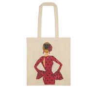 IllustrArte Bolsa Tote Cádiz Diseño Flamenca “María rojo” | Algodón 135 g/m² (38 x 42 cm) | Asas Largas de 60 cm | Impresión en un Lado | Bolsa Reutilizable y Ligera (Soporta hasta 5 kg)