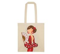 IllustrArte Bolsa Tote Cádiz Diseño Flamenca “Pepa” | Bolsa de Tela Algodón 135 g/m² (38 x 42 cm) | Asas Largas 60 cm | Impresión a Una Cara | Bolso Shopper Ligero (Hasta 5 kg)