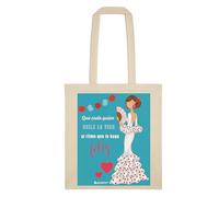 IllustrArte Bolsa Tote Cádiz Diseño Flamenca “Pepa Feliz” | Bolsa de Tela Algodón 135 g/m² (38 x 42 cm) | Asas Largas 60 cm | Impresión a Una Cara | Bolso Shopper Ligero (Hasta 5 kg)
