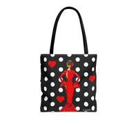IllustrArte Bolsa Tote de Poliéster 400 g/m² (43x43 cm) | Diseño Flamenca María rojo con lunares | Impresión a Doble Cara | Asas de 60 cm | Bolso Reutilizable y Resistente