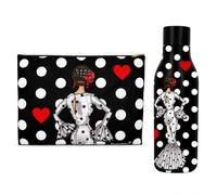 illustrArte Pack Flamenco María Blanco Negro Lunares: Botella + Neceser