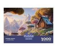 Illustration A Snow Scene 1000 Piezas Papel Ecológico Rompecabezas Alpine Hobbit-Style Cottage Imágenes Vibrantes Juego Creativo Puzzle Juego De Desafío Difícil 70x50cm/1000pcs