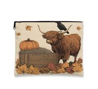 Illustration - Bolsa de maquillaje de vaca de las tierras altas de otoño de 7 x 9 pulgadas para bolsa de viaje, bolsa de cosméticos de hojas de arce otoñales para mujer, organizador portátil de lona