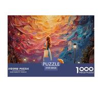 Illustration of An Asian Girl 1000 Piezas Cartón Rompecabezas Whimsical Stargazing Girl Imágenes Vibrantes Juego Familiar Puzzle para Niños Pequeños 38x26cm/1000pcs
