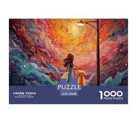 Illustration of An Asian Girl 1000 Piezas Papel Ecológico Rompecabezas Whimsical Stargazing Girl Imágenes Vibrantes Juego Familiar Puzzle para Niños Pequeños 52x38cm/1000pcs