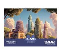 Illustration of Kyscrapers 1000 Piezas Papel Ecológico Rompecabezas Whimsical Alpine Cottage Imágenes Vibrantes Juego Creativo Puzzle Juego De Desafío Difícil 52x38cm/1000pcs