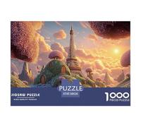 Illustration of The Eiffel Tower 1000 Piezas Cartón Fuerte Rompecabezas Hilltop Fairytale Palace Imágenes Vibrantes Juego Familiar Puzzle para Niños Pequeños 38x26cm/1000pcs