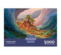 Illustration Rural Village 1000 Pcs Cartón Fuerte Rompecabezas Mountain Cave Village Imposible, Difícil Juego Familiar Puzzle para Niños Pequeños 70x50cm/1000pcs