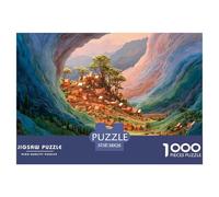 Illustration Rural Village 1000 Pcs Cartón Rompecabezas Mountain Cave Village Liberador De Estrés Juego Familiar Puzzle Juego De Desafío Difícil 38x26cm/1000pcs