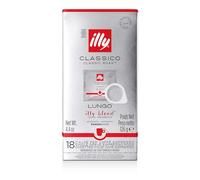 illy, Café en Cápsulas E.S.E Monodosis Tostado CLASSICO Lungo, 100% Arábica con Notas de Azahar y Jazmín, Sabor Suave y Sabor Final Dulce, 1 Paquete de 18 Cápsulas Compostables