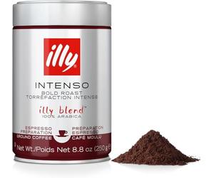 illy, Café Molido para Espresso Tostado INTENSO, Paquete de 250g | 100% Arábica con Notas de Cacao y Frutos Secos, Sabor Decidido e Intenso