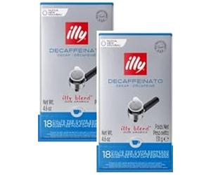 illy Caffe Decaffeinated Coffee Espresso (Regular Roast, Green Band), 18-Count E.S.E. Pods (Pack of 2)