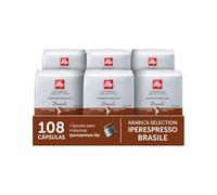 illy, Cápsulas de Café Iperespresso Arabica Selection Brasil, 100% Arábica con Notas de Caramelo y Frutos Secos, Sabor Intenso, 6 Paquetes de 18 Unidades (108 Cápsulas)