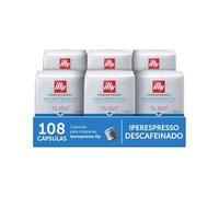 illy, Cápsulas de Café Iperespresso DESCAFEINADO, 100% Arábica con Notas de Caramelo, Chocolate y Pan Tostado, Sin Cafeína, Sabor Equilibrado, 6 Paquetes de 18 Unidades (108 Cápsulas)