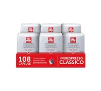 illy Coffee, Classico - Cápsulas de café expreso, tostado medio, 100% café arábica, paquete de 6 x 18 cápsulas