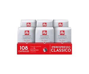 illy Coffee, Classico - Cápsulas de café expreso, tostado medio, 100% café arábica, paquete de 6 x 18 cápsulas